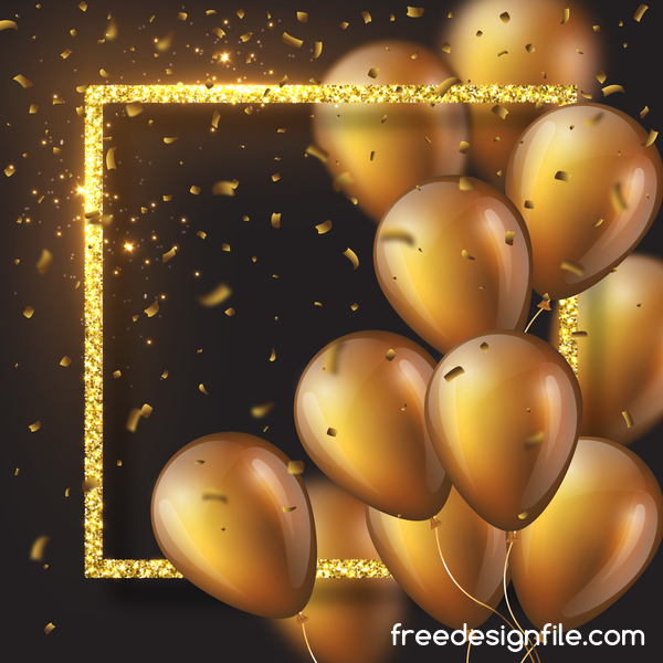 Goldener Rahmen mit goldenem Ballon und Konfetti-Vektor 03 Rahmen Konfetti golden ballon   