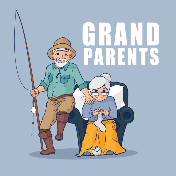 祖父母と釣竿のベクトル 釣り 祖父母 ロッド   