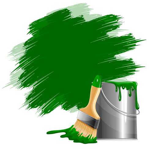 Grüne Farben mit Lackaufschaufer-Vektor grün Farben Eimer   