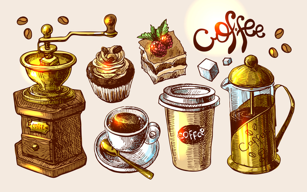 Von Hand gezeichnete Skizze Kaffeeelemente Vektor 10 Skizze kaffee hand gezeichnet Elemente   