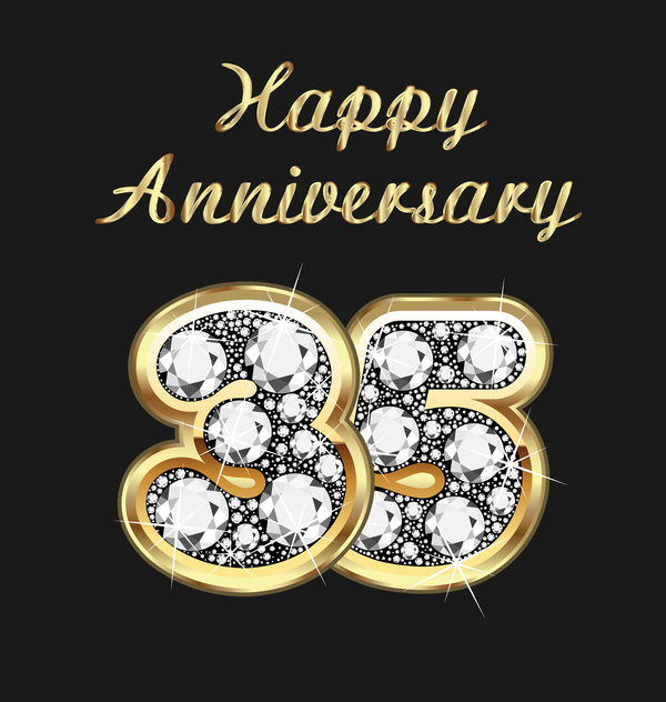 Happy 35 anniversaire or avec des diamants fond vecteur or happy diamants Anniversaire   