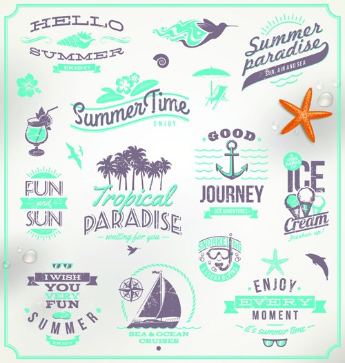 Fröhliche Sommer-Urlaubsreisen Logos und Etiketten Vektor 03 Sommer Reisen logos logo labels label holiday happy   