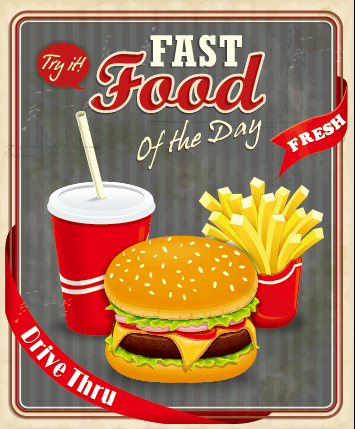 Retro Vintage Fast-Food-Plakat-Design-Vektor 04 Retro-Schrift poster Plakatdesign fast food   
