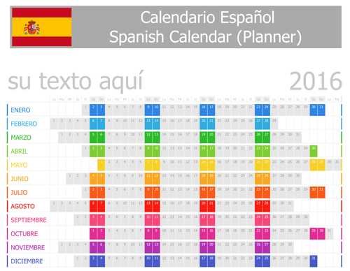 Espagnol 2016 grille calendrier vecteur matériel 03 grille espagnol calendrier 2016   