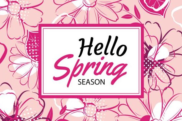 Cartes de saison de printemps avec vecteur de fleur 04 Saison printemps fleur cartes   