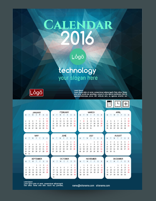 Fond de technologie avec le vecteur de calendrier 2016 13 technologie calendrier arrière plan 2016   