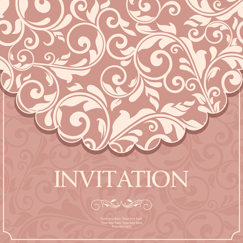 Vintag rosa Einladungskarten mit floralem Vektor 04 pink Karten floral Einladungskarten   