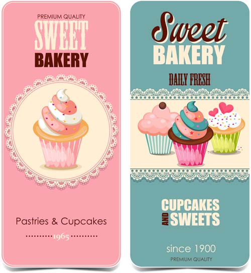 Vintage-Küchen mit Cupcake-Karten Vektor Jahrgang Gebäck cupcakes card   