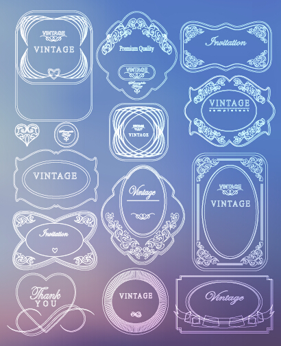 Weiße dünne Labels Vintage-Stil Vektor 05 weiß Vintage Style Stil Linie label   