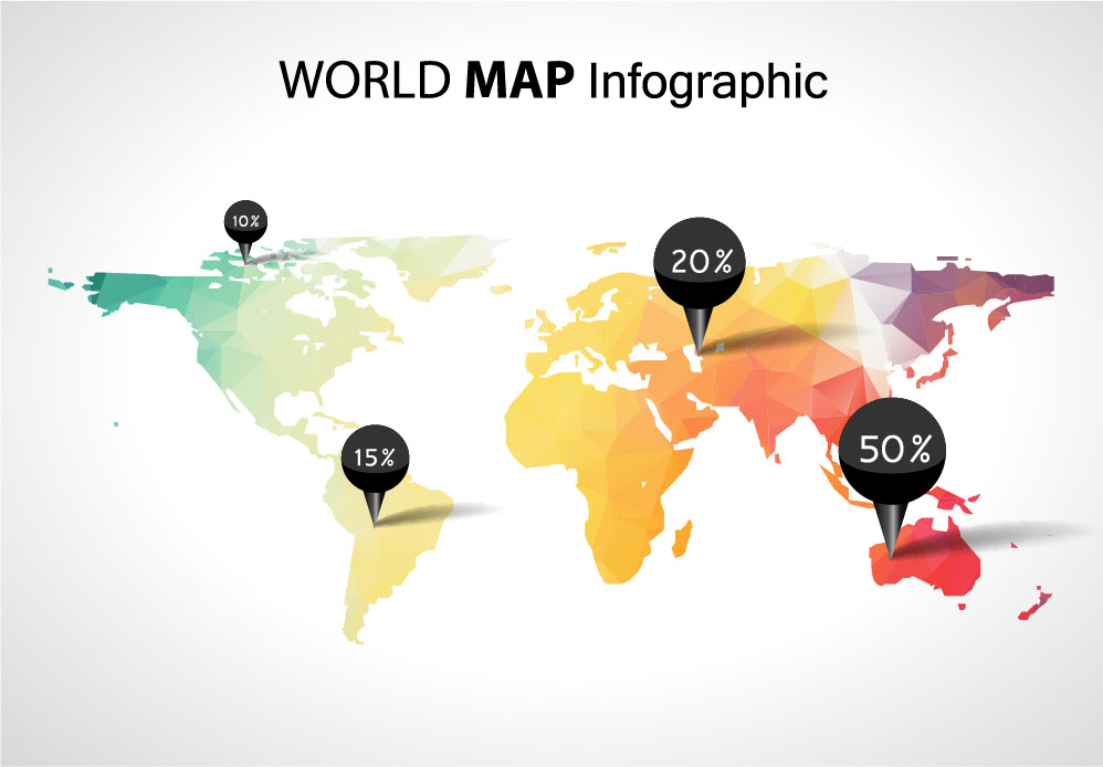 Carte du monde avec vecteur infographique d’affaires 05 monde infographie carte du monde carte business   