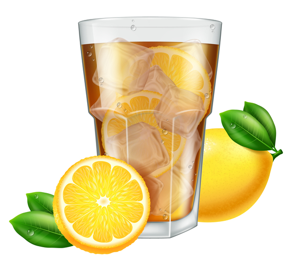 citron avec le thé et les cubes de glace vecteur the glace cubes Citron   