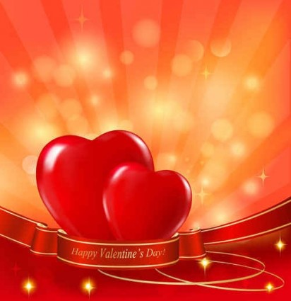Herz mit rotem Bändchen-Hintergrundvektor Valentine Hintergrund   