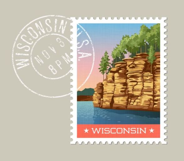 Wiskons-Briefstempelschablone Vektor Wisconsin Stempel Porto   