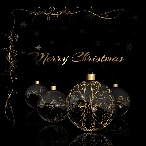 2015 weihnachtlicher schwarzer Hintergrund mit Glasbaumvektor 02 Weihnachten Glas black background black baubles 2015   