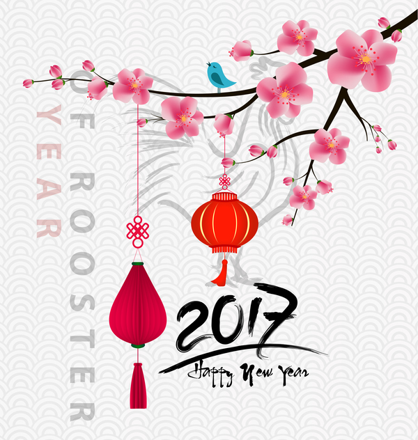 2017中国の新年の酉の花ベクトル01 花 新しい 年 中国 オンドリ 2017   