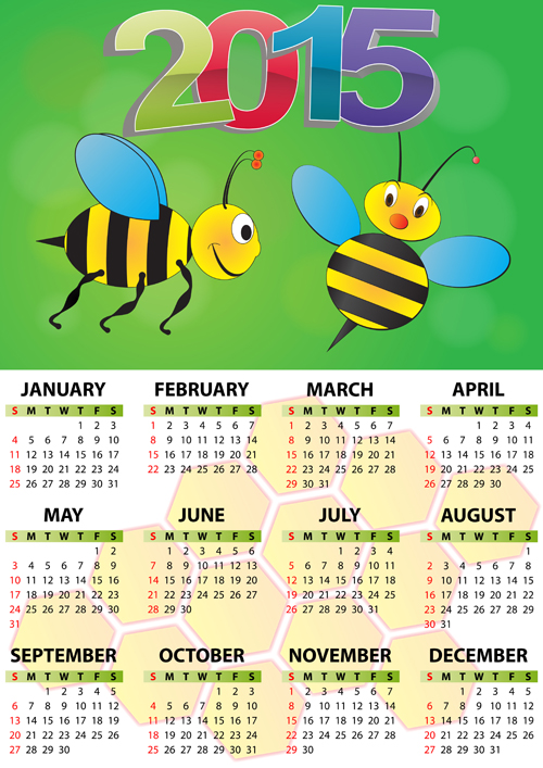 Kalender 2015 mit Bienenvektor Kalender Biene 2015   