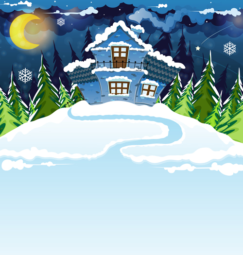 Cartoon-Haus mit Winterlandschaftsvektor 03 winter Landschaft Haus cartoon   