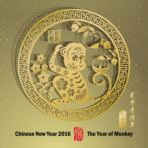 Nouvel an chinois 2016 singe Design vecteur 02 singe nouvel an Chinois 2016   