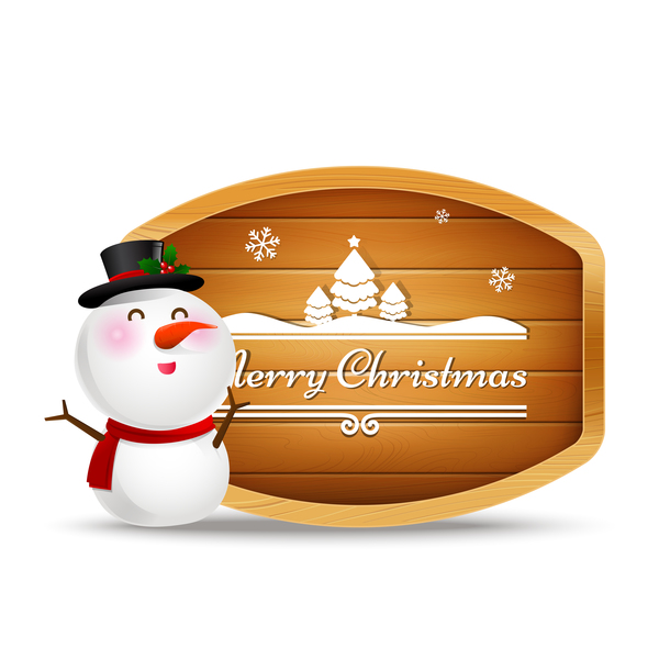 Bonhomme de neige de Noël et panneau en bois avec le texte joyeux Noël vecteur signe Noël en bois bonhomme de neige   