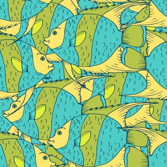 Poisson corail dessiné à la main vecteur seamless pattern 02 sans soudure Poisson modèle main dessiné Corail   