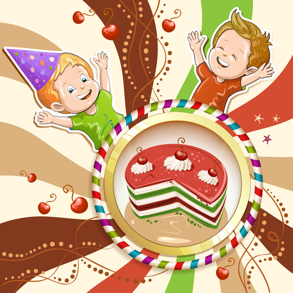 Niedliche Kinder mit Kuchen und Bonbons Vektormaterial 15 Kuchen kids cute Bonbons   