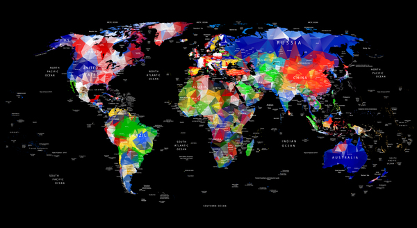 国と都市名を持つ幾何学的デザインの世界地図ベクトル 都市 幾何学 地図 国 名前 世界   