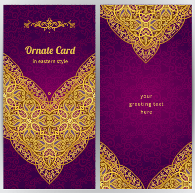 Violett mit goldenen, verzierten Grußkarten Vektor 05 ornate lila Karten gold Begrüßung   