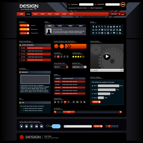 Rot mit schwarzem Webseiten-Vorlagen-Vektordesign 01 website Vorlage Schwarz rot   