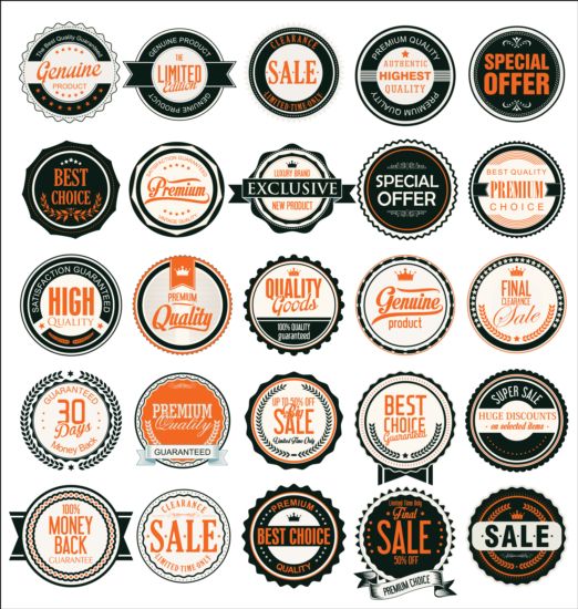 Rétro badges et étiquettes vecteur matériel 01 police rétro étiquettes badges   