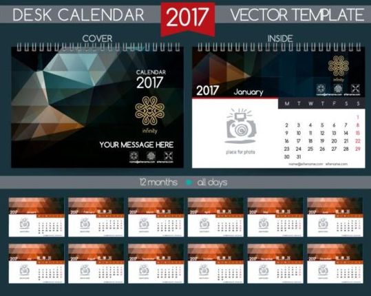レトロなデスクカレンダー2017ベクトルテンプレート16 机 レトロフォント カレンダー 2017   