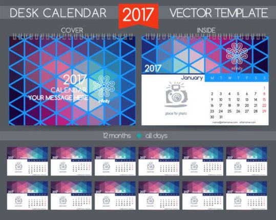 Retro-Schreibkalender 2017 Vektorvorlage 26 Schreibtisch Retro-Schrift Kalender 2017   