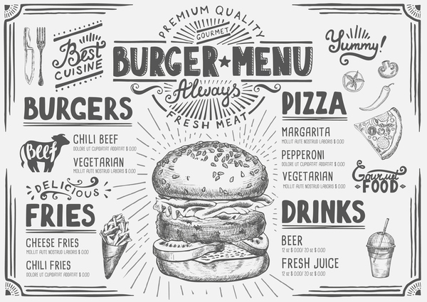 Vintage Burger Menü Vorlage Vektormaterial 04 vintage menu burger   