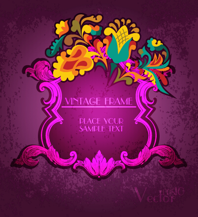 Cadres floraux vintage avec fond grunge Vector 06 vintage grunge fond floral cadres   