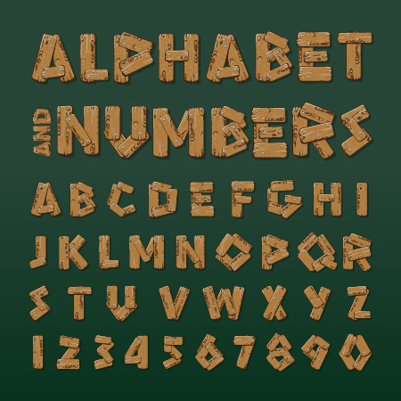 Vintage-Holznummern mit Alphabet-Vektoren Zahlen vintage Holz alphabet   