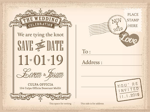 Invitations de mariage carte postale Design vecteur graphique 04 mariage invitation carte postale   