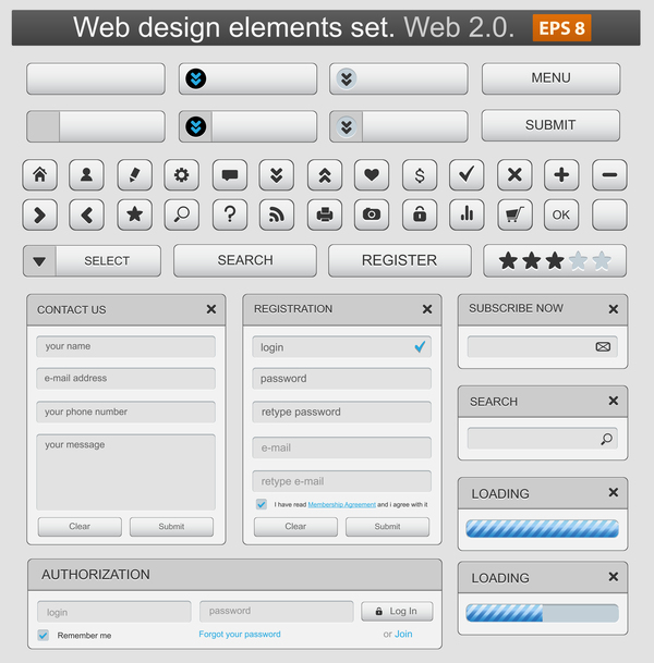 Weiße Web-Menüelemente mit Knopfvektor 01 weiß web menu Elemente button   