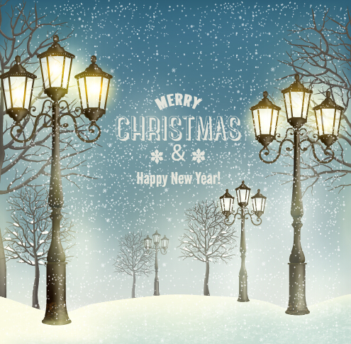 2015クリスマスストリートランプと雪の背景01 街路灯 背景 クリスマス   
