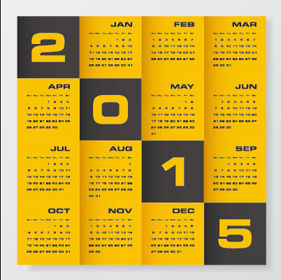 2015会社カレンダーブラック、イエロースタイルベクトル05 黄色 会社 ブラック カレンダー 2015   