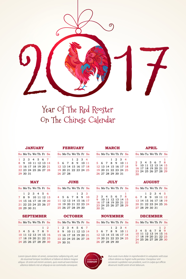 Calendrier coq 2017 vecteur modèle 01 coq calendrier 2017   