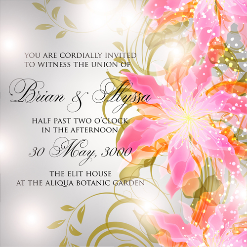 美しい花結婚式招待状カードベクトルセット05 美しい花 結婚式 招待状 カード   
