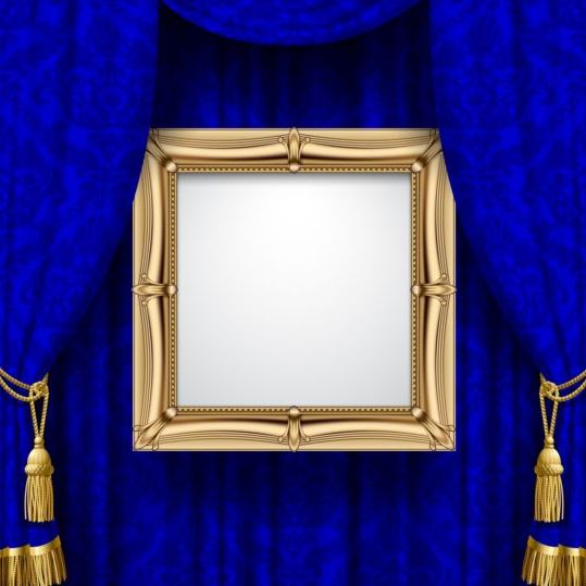 Rideau bleu avec le vecteur de cadre de photo Rideau photo cadre Bleu   