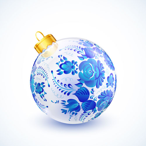 Boule de Noël floral bleu créatif vecteur 03 Noël boule de Noël Bleu   