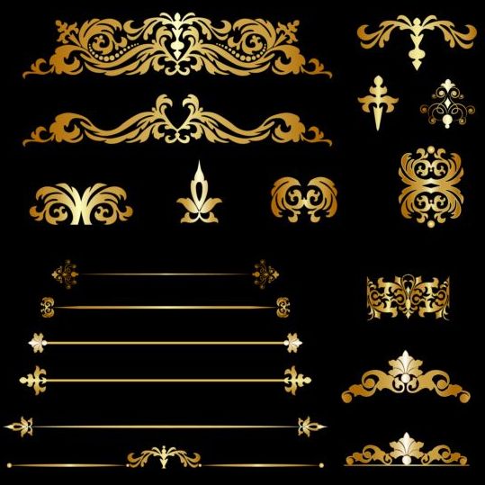 Kalligraphische Ornamente Gold-Vektor-Set 01 Ornamente Kalligrafie gold   