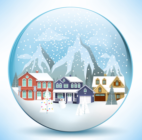 Weihnachtskristall-Kugel mit Wintervektor 02 winter Weihnachten Kristall ball   
