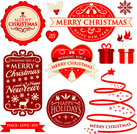 Étiquettes de Noël avec le badge et le vecteur de ruban ruban Noël étiquettes badge   