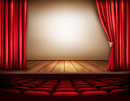 赤のカーテンと手のベクトルとシネマの背景 背景 映画館 手 カーテン   