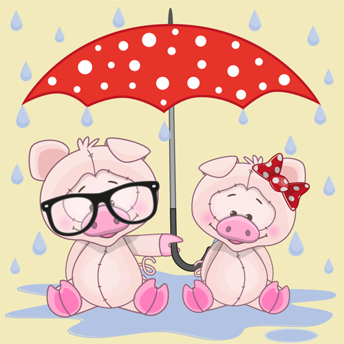 かわいい動物と傘漫画ベクトル01 漫画 傘 かわいい動物   