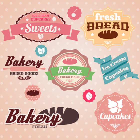 Niedliche Bäckerei mit Süßigkeiten-Etiketten Vektor Süßigkeiten Etiketten cute Bäckerei   