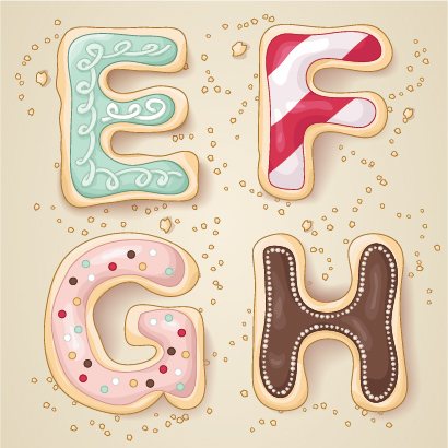 Niedliches Plätze-Alphabet-Vektormaterial 02 cookies alphabet   