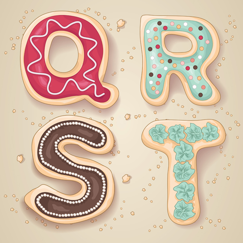 Niedliche Cookies mit Buchstabenvektor-Set 05 cute cookies Briefe   